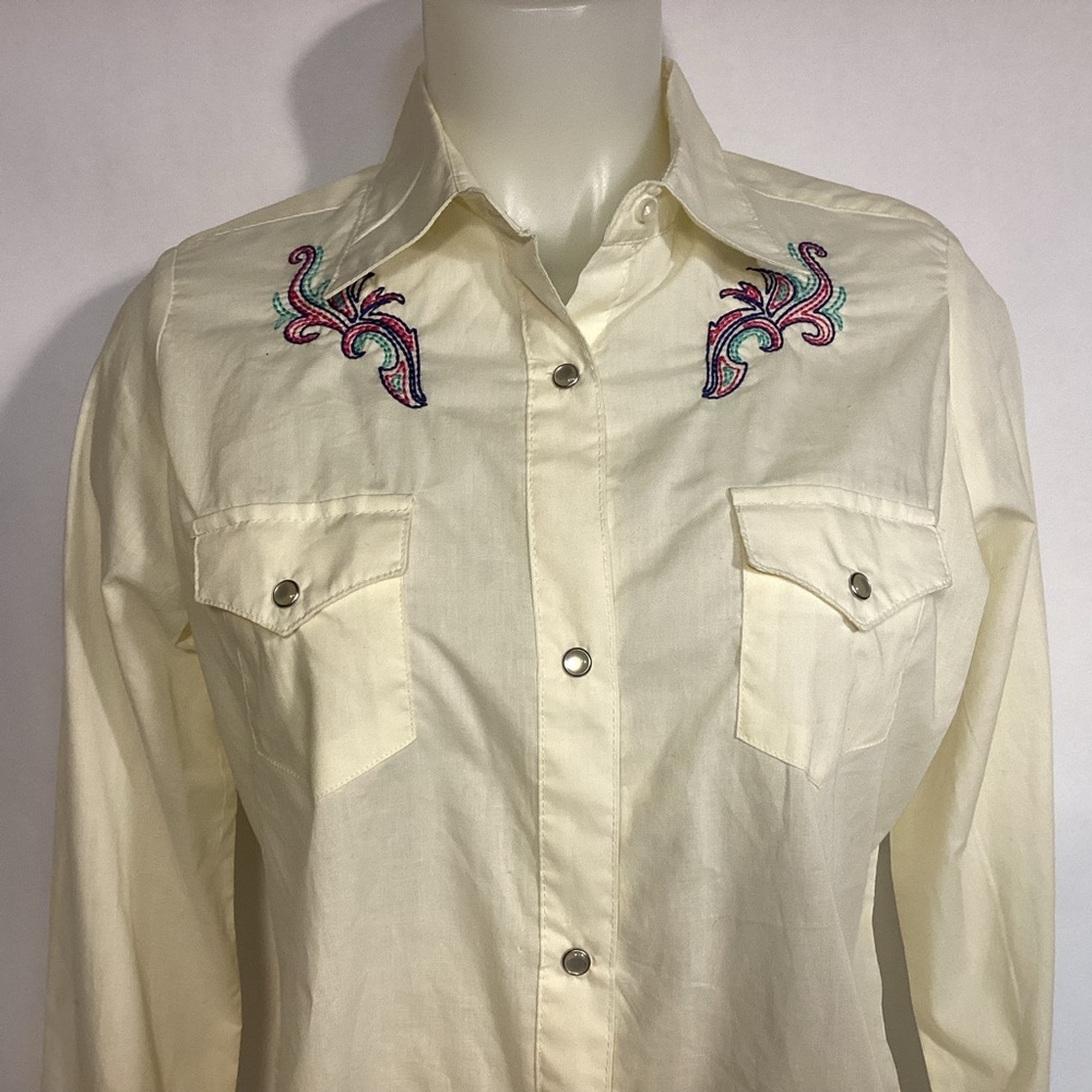 Wrangler Wrancher Embroidered Womens shirt snap button long sleeve size medium - Picture 2 of 9